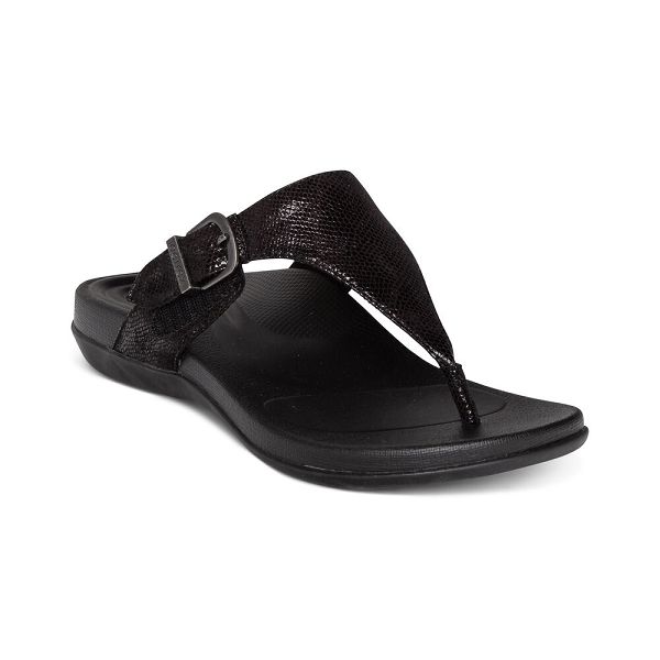 Aetrex Women's Rita Adjustable Flip Flops Black Sandals UK 1209-800